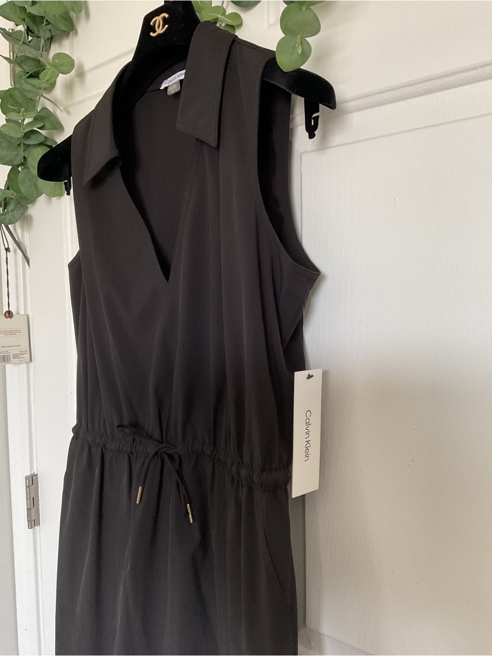 Calvin Klein Black Sleeveless Collared Drawstring Mini Dress - Picture 7 of 9